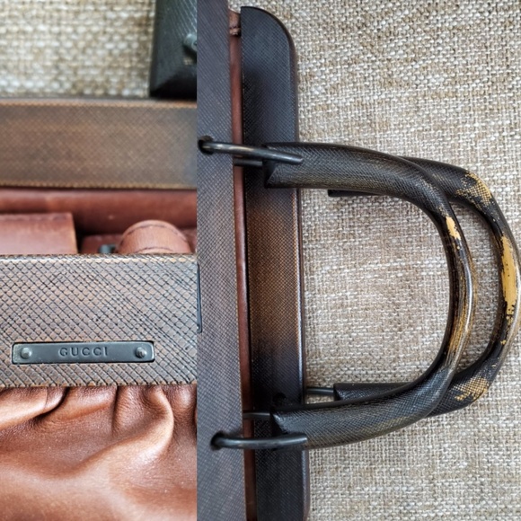 Wood Handle Gucci Distressed Brown Leather Handbag - Picture 5 of 8